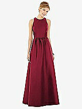 Front View Thumbnail - Burgundy & Burgundy Sleeveless Keyhole Back Satin Maxi Dress