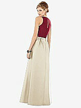 Rear View Thumbnail - Champagne & Burgundy Sleeveless Keyhole Back Satin Maxi Dress