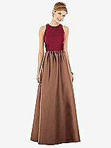 Front View Thumbnail - Cognac & Burgundy Sleeveless Keyhole Back Satin Maxi Dress