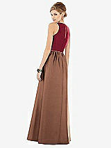 Rear View Thumbnail - Cognac & Burgundy Sleeveless Keyhole Back Satin Maxi Dress