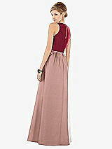 Rear View Thumbnail - Neu Nude & Burgundy Sleeveless Keyhole Back Satin Maxi Dress