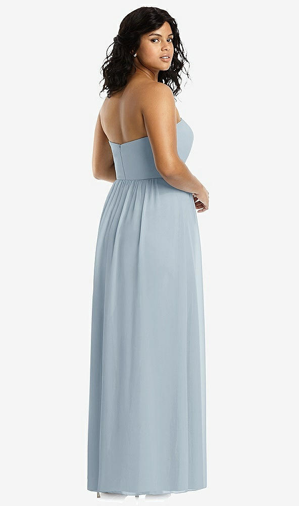 Back View - Mist Strapless Draped Bodice Maxi Dress with Front Slits