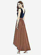 Rear View Thumbnail - Cognac & Midnight Navy Sleeveless Pleated Skirt High Low Dress with Pockets