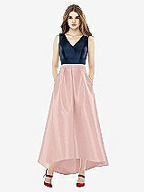 Front View Thumbnail - Rose & Midnight Navy Sleeveless Pleated Skirt High Low Dress with Pockets