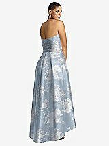 Alt View 2 Thumbnail - Porcelain Blue Seraphina Floral Strapless Floral Satin High Low Dress with Pockets