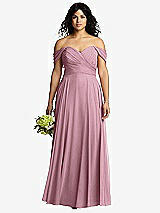 Front View Thumbnail - Dusty Pink Off-the-Shoulder Draped Chiffon Maxi Dress