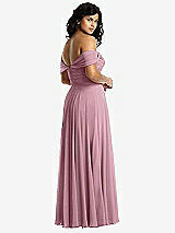 Rear View Thumbnail - Dusty Pink Off-the-Shoulder Draped Chiffon Maxi Dress