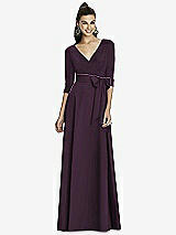 Alt View 1 Thumbnail - Aubergine & Aubergine Three-Quarter Sleeve Draped Full Skirt Dress