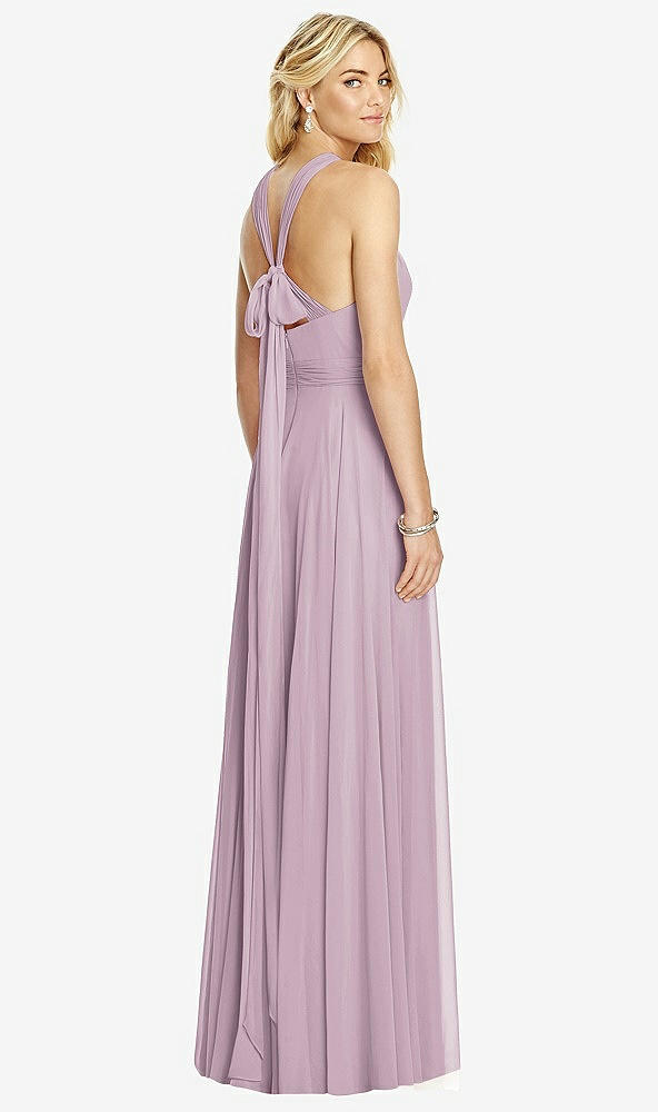 Back View - Suede Rose Cross Strap Open-Back Halter Maxi Dress