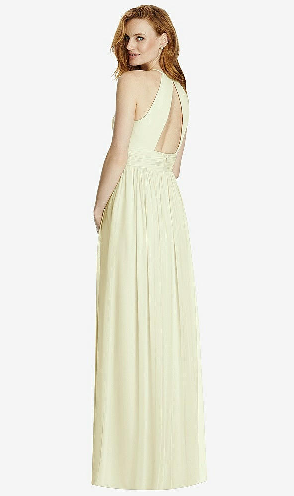 Back View - Butter Yellow Cutout Open-Back Shirred Halter Maxi Dress
