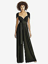 Front View Thumbnail - Black Gold Twist Wrap Shimmer Jumpsuit