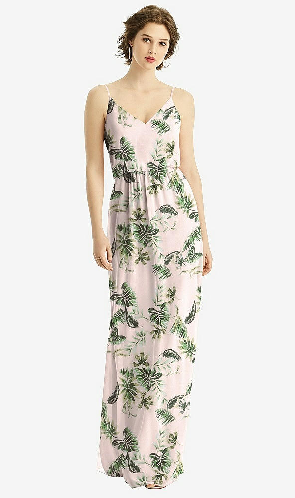 Front View - Palm Beach Print V-Neck Blouson Bodice Chiffon Maxi Dress