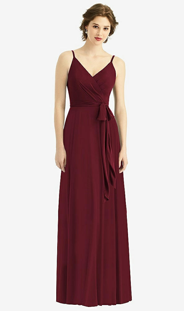 Front View - Cabernet Draped Wrap Chiffon Maxi Dress with Sash