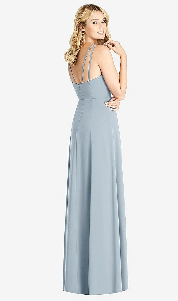 Back View - Mist Dual Spaghetti Strap Crepe Dress with Front Slits