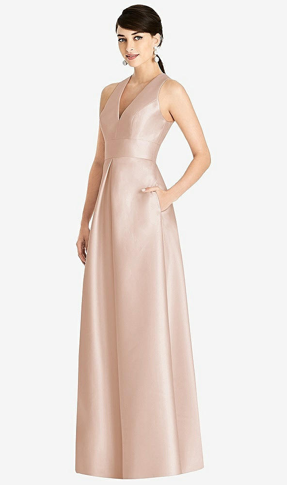 Front View - Cameo Sleeveless Open-Back Pleated Skirt Dress with Pockets