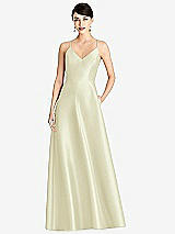 Front View Thumbnail - Butter Yellow V-Neck Full Skirt Satin Maxi Dress