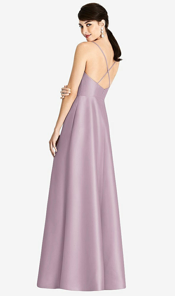 Back View - Suede Rose V-Neck Full Skirt Satin Maxi Dress