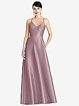 Front View Thumbnail - Dusty Rose V-Neck Full Skirt Satin Maxi Dress
