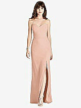 Front View Thumbnail - Pale Peach Strapless Crepe Trumpet Gown with Front Slit