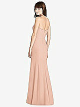 Rear View Thumbnail - Pale Peach Strapless Crepe Trumpet Gown with Front Slit
