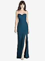 Front View Thumbnail - Atlantic Blue Strapless Crepe Trumpet Gown with Front Slit