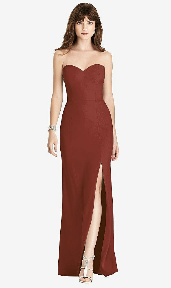 Front View - Auburn Moon Strapless Crepe Trumpet Gown with Front Slit