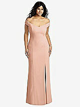 Front View Thumbnail - Pale Peach Off-the-Shoulder Criss Cross Back Trumpet Gown
