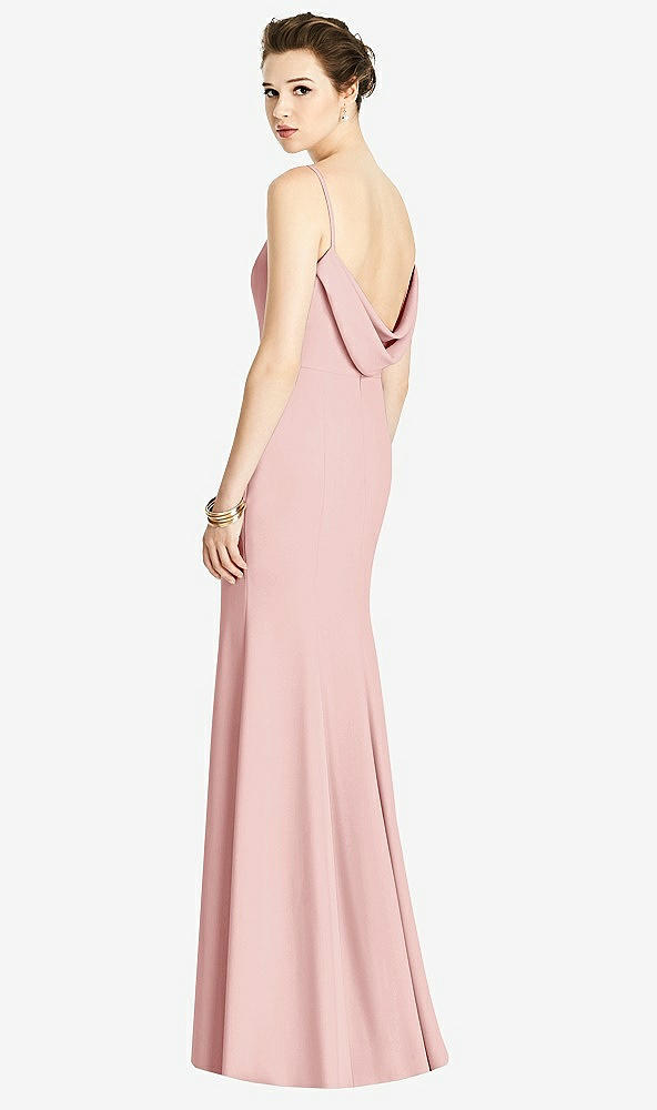 Front View - Rose Bateau-Neck Open Cowl-Back Trumpet Gown