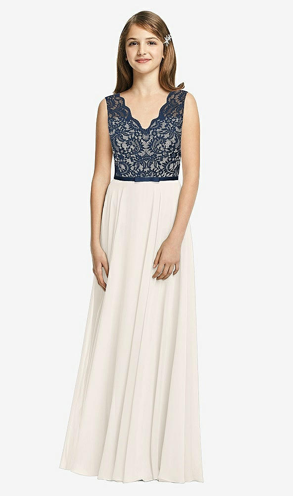 Front View - Ivory & Midnight Navy Dessy Collection Junior Bridesmaid Dress JR542