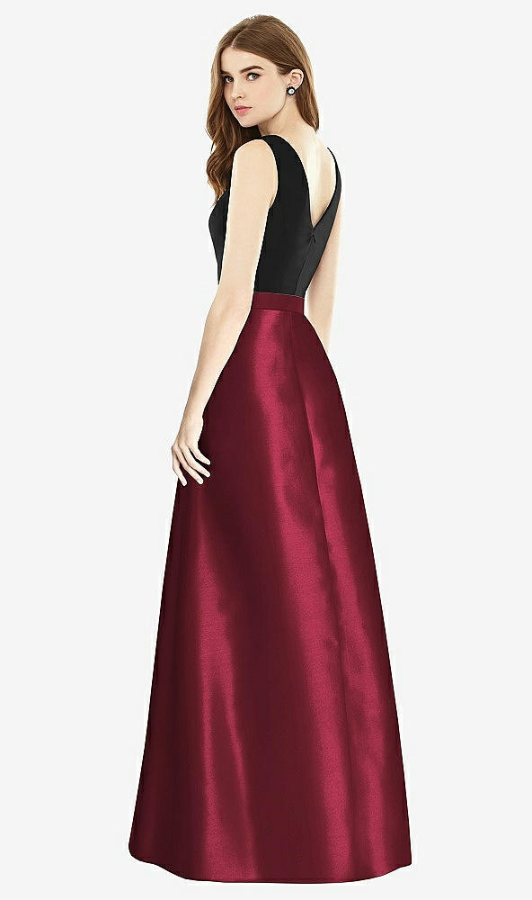 Back View - Cabernet & Black Sleeveless A-Line Satin Dress with Pockets