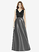 Front View Thumbnail - Gunmetal & Black Sleeveless A-Line Satin Dress with Pockets