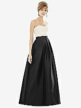 Front View Thumbnail - Black & Ivory Strapless Pleated Skirt Maxi Dress with Pockets