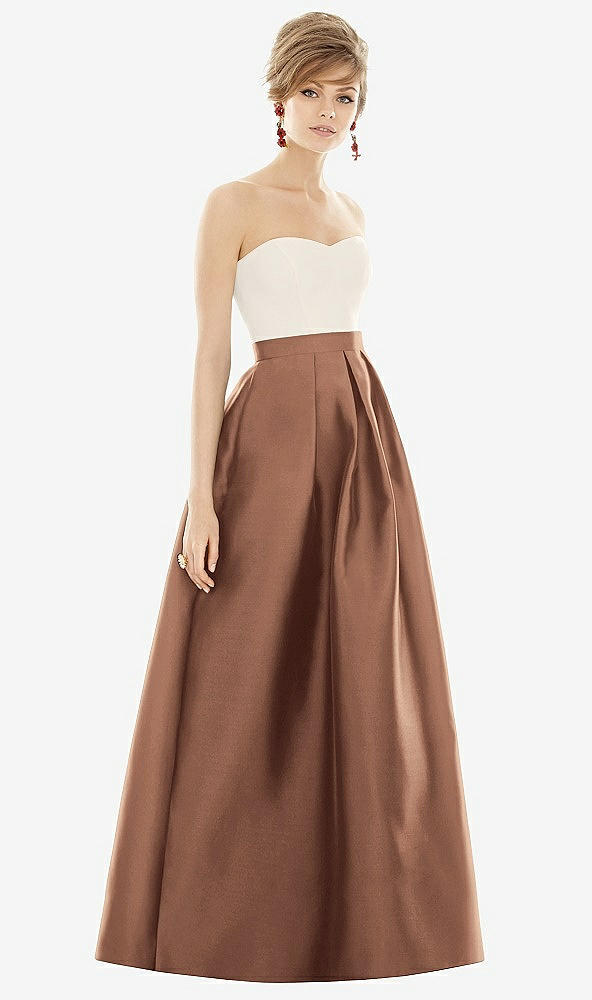 Front View - Cognac & Ivory Strapless Pleated Skirt Maxi Dress with Pockets