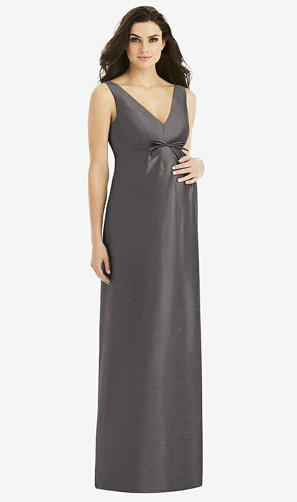 Front View - Caviar Gray Sleeveless Satin Twill Maternity Dress