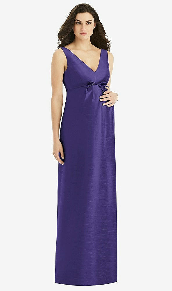 Front View - Grape Sleeveless Satin Twill Maternity Dress