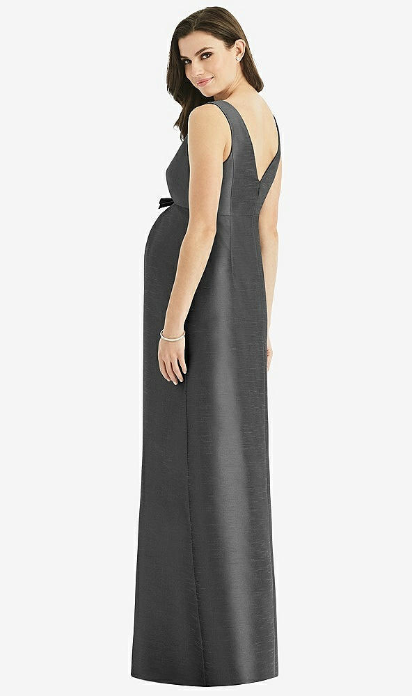 Back View - Pewter Sleeveless Satin Twill Maternity Dress