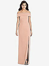 Front View Thumbnail - Pale Peach Cuffed Off-the-Shoulder Trumpet Gown