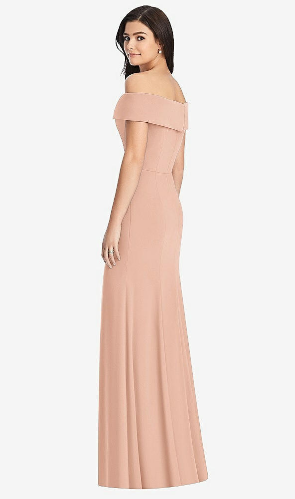 Back View - Pale Peach Cuffed Off-the-Shoulder Trumpet Gown