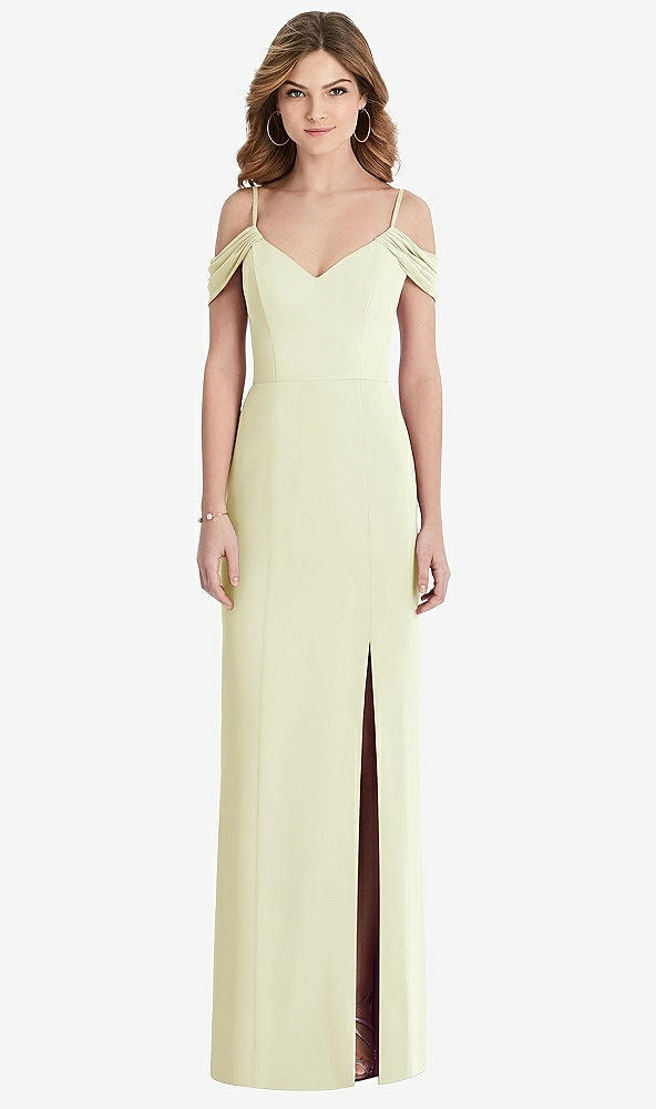 Front View - Butter Yellow Off-the-Shoulder Chiffon Trumpet Gown with Front Slit