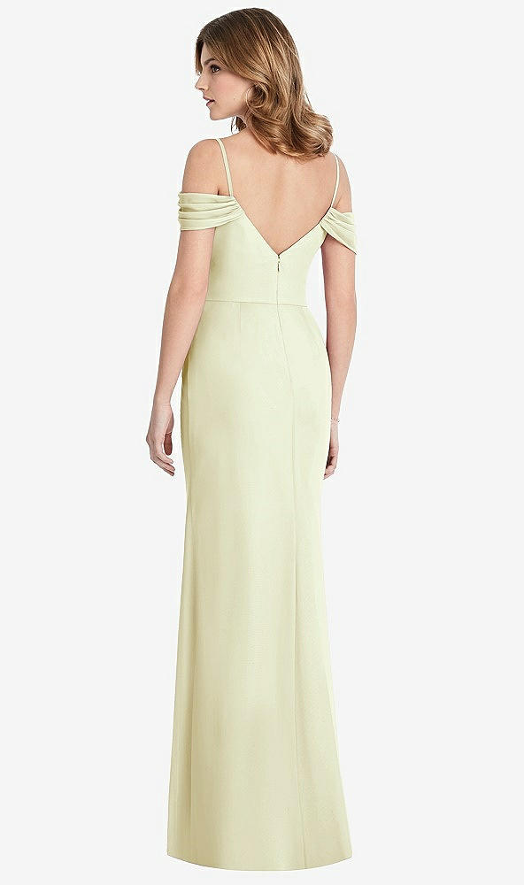 Back View - Butter Yellow Off-the-Shoulder Chiffon Trumpet Gown with Front Slit