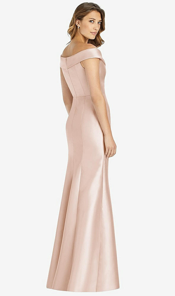 Back View - Cameo Off-the-Shoulder Cuff Trumpet Gown with Front Slit