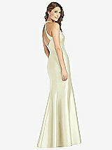 Rear View Thumbnail - Butter Yellow V-Neck Halter Satin Trumpet Gown