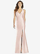 Front View Thumbnail - Blush V-Neck Halter Satin Trumpet Gown