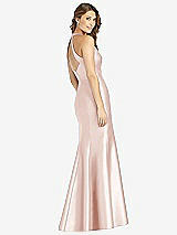 Rear View Thumbnail - Blush V-Neck Halter Satin Trumpet Gown