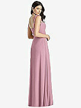 Rear View Thumbnail - Dusty Pink Tie-Shoulder Chiffon Maxi Dress with Front Slit