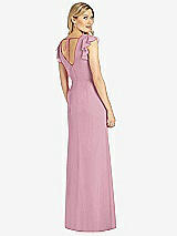 Rear View Thumbnail - Dusty Pink Ruffled Sleeve Mermaid Dress with Front Slit