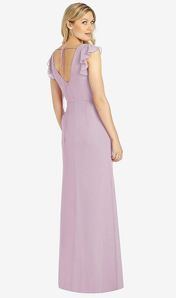 Back View - Suede Rose Ruffled Sleeve Mermaid Dress with Front Slit