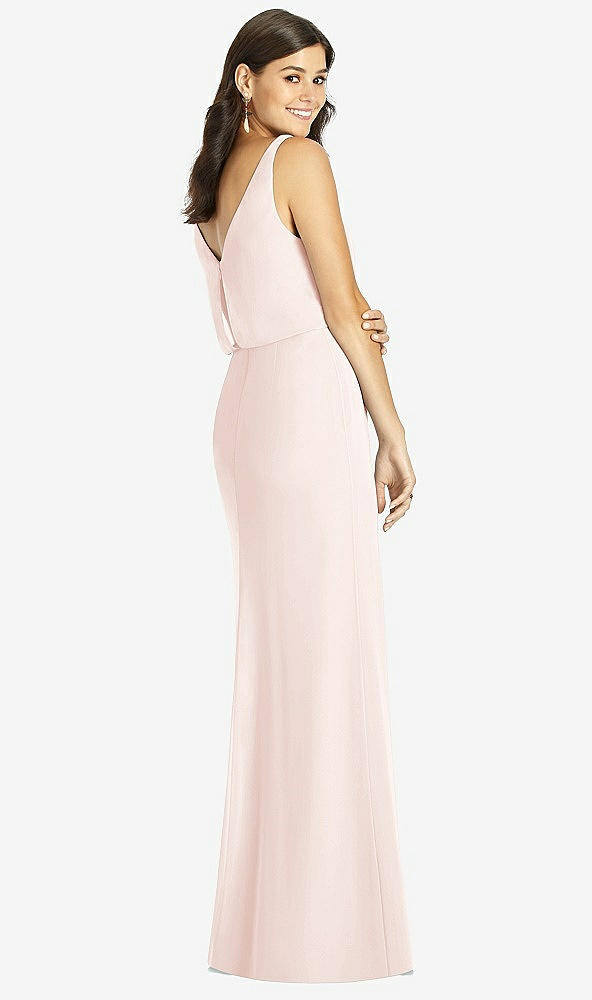 Back View - Blush Blouson Bodice Mermaid Dress with Front Slit