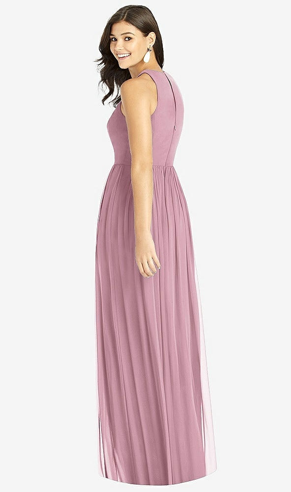 Back View - Dusty Pink Shirred Skirt Jewel Neck Halter Dress with Front Slit