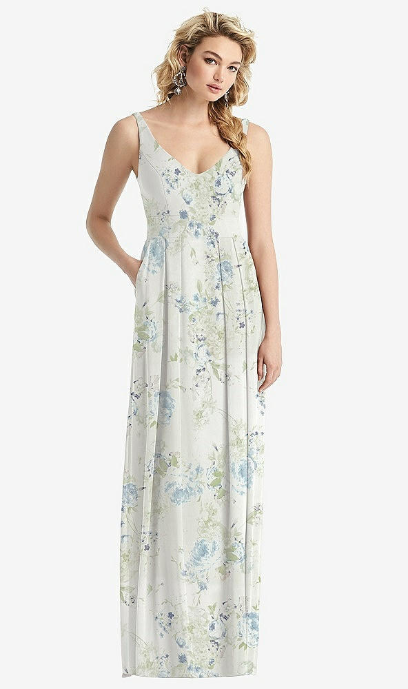 Front View - Bleu Garden Sleeveless Pleated Skirt Maxi Dress with Pockets